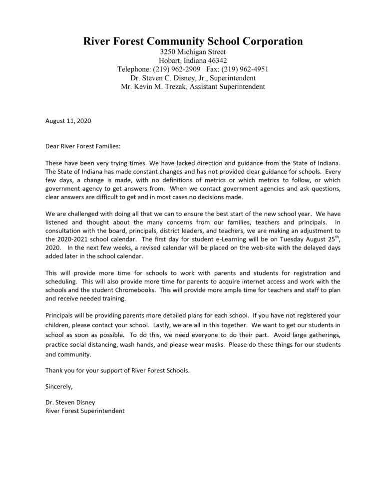 Delayed Start - Superintendent Letter