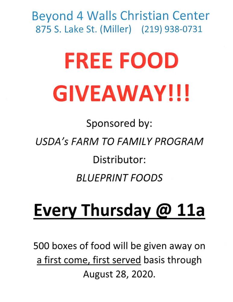 Beyond 4 Walls Christian Center FREE FOOD GIVEAWAY Flyer​