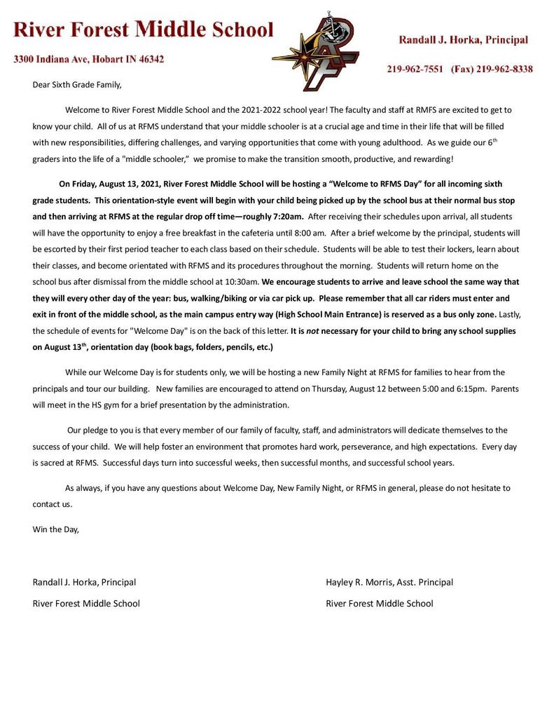6th Grade Welcome Letter (pg1)