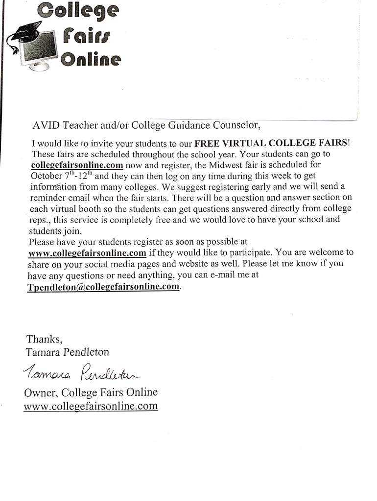 College Fairs online flyer